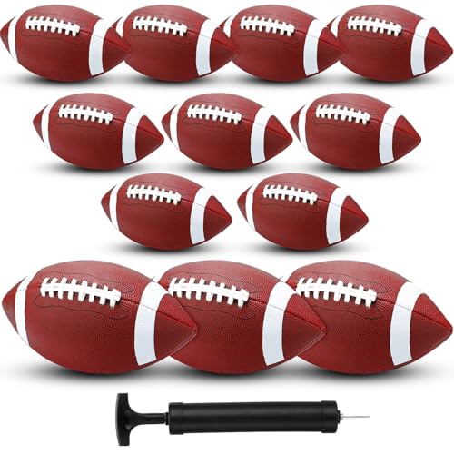 Indoor Outdoor Size 6 Brown White Composite Leather Football - Pack of 12 with Pump