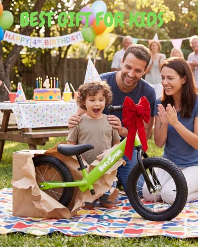 Bicystar 16 Inch Kids Balance Bike with Air Rubber Tires - Green / 14 Inch