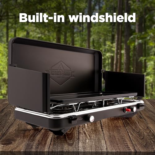 Hike Crew 2-in-1 Gas Camping Stove and Griddle - Portable Propane Cooktop with Wind Shields