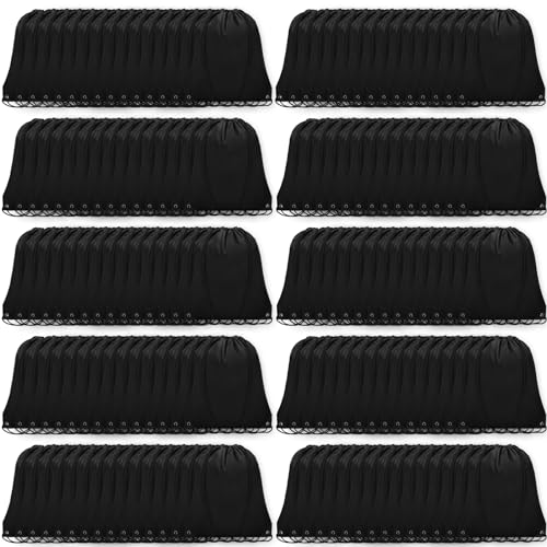 Black 150PCS Drawstring Gym Backpack Bulk Polyester Cinch Bags for Sports & Travel