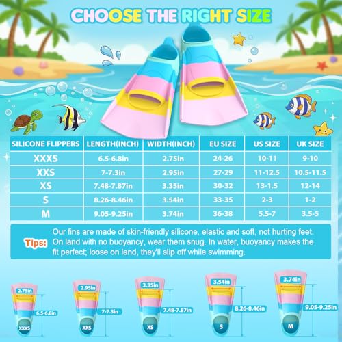 Kids Swim Training Fins CH12 XXS Short Silicone Flippers for Lap Swimming