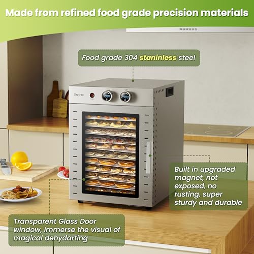 Septree Ancient Silver Food Dehydrator with 12 Stainless Steel Trays, Adjustable Temp & Timer