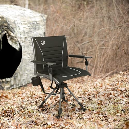 Ever Advanced 360° Silent Swivel Hunting Chair with Armrests, Adjustable Folding Seat Supports 400lbs for Outdoor & Hunting