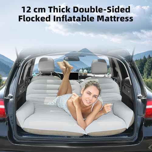 KMZ SUV Air Mattress Double Sided Flocking Camping Bed with Pump - Off-white & Coffee