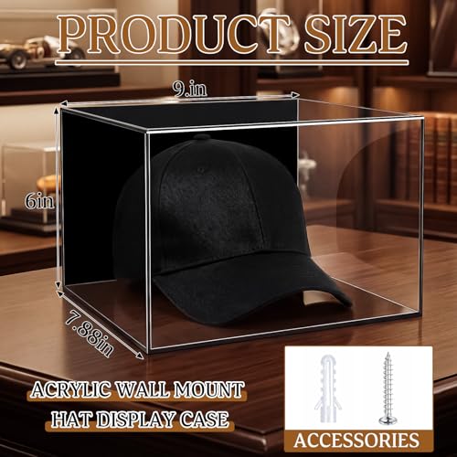 Wall Mount Baseball Hat Display Case Acrylic with UV Protection - Black Backplate
