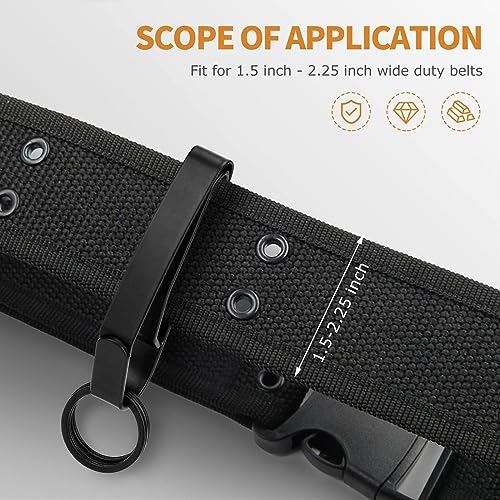 Black Duty Belt Key Holder with 4 Keyrings - Stainless Steel Belt Loop Clip for Law Enforcement
