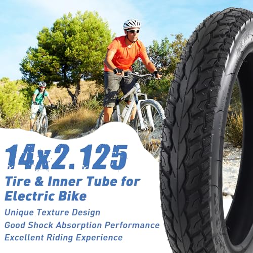 2 Pack 14x2.125 Inch E-Bike Tire with 2 Tubes - Heavy-Duty Replacement for Electric Bikes