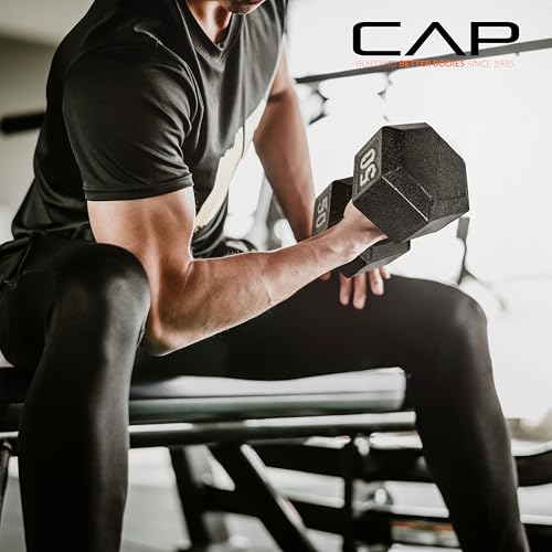 Black 35 lb Pair Cast Iron Hex Dumbbells - Hand & Free Weights for Strength Training
