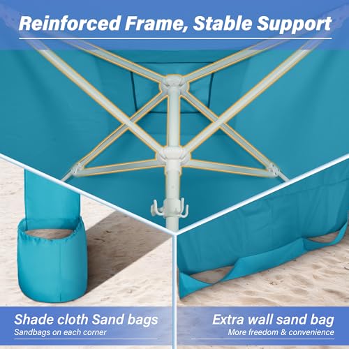 Blue 6.6ft Beach Canopy with Side Walls, Portable Sun Shelter for Outdoor & Camping