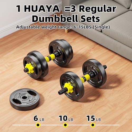 Yellow 30lb Adjustable Dumbbell Set 4-in-1 Home Gym Fitness Equipment