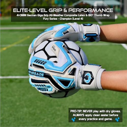 Renegade GK Fury Sub-Z Roll Cut Goalkeeper Gloves with Microbe-Guard - Youth & Adult Sizes