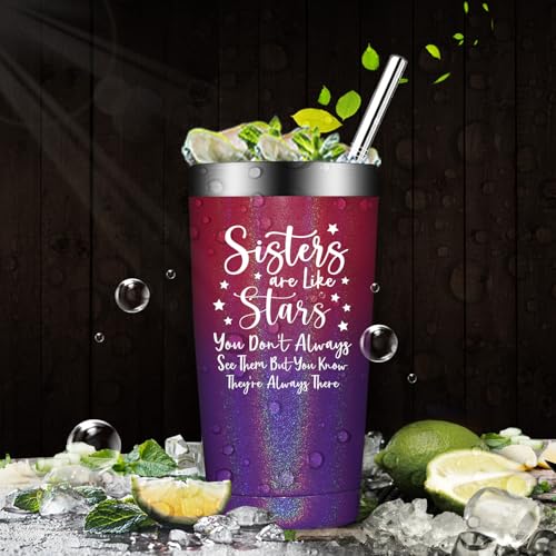Sister Gifts Tumbler Cup 20oz - Glitter Dark Rainbow Sister Gift from Sisters