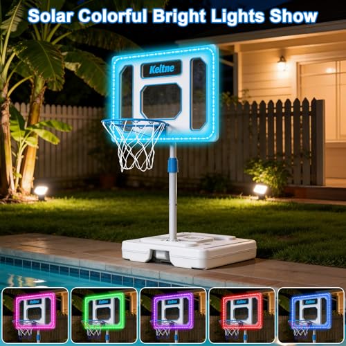 Chowell Solar Pool Basketball Hoop with LED Lights, Adjustable Height & Rustproof Backboard