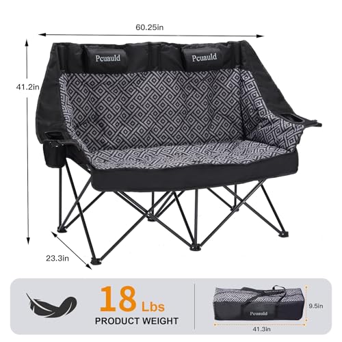 Heavy Duty Double Camping Chair with Padded Seats & Cup Holders for Outdoor Travel