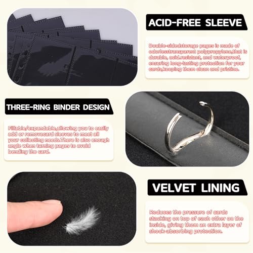 4 Pockets Card Binder - Can Hold 400 Cards with 50 Removable Sleeves - HD Digital Print, Black & 4 Elements