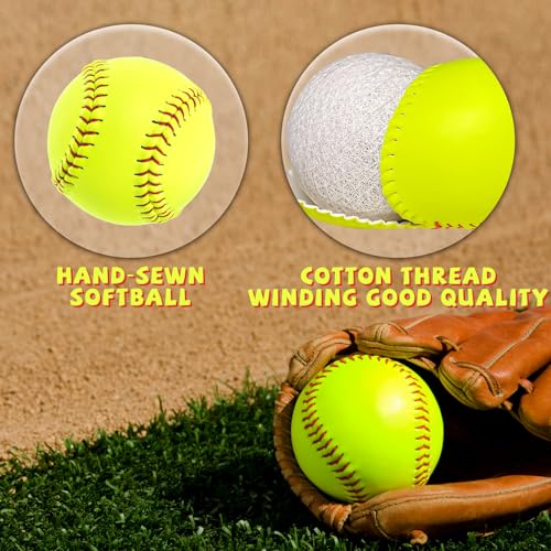 6/12 Pack 12-Inch Softballs for Practice and Training - Leather Cover, Unmarked, Yellow