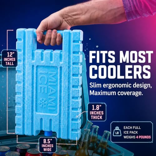 Healthy Packers Miami Ice XL Reusable Cooler Ice Pack 3-Pack - 12x9 Inch, Keeps Cold 24-48 Hours, BPA-Free, Large Freezer Packs for Coolers