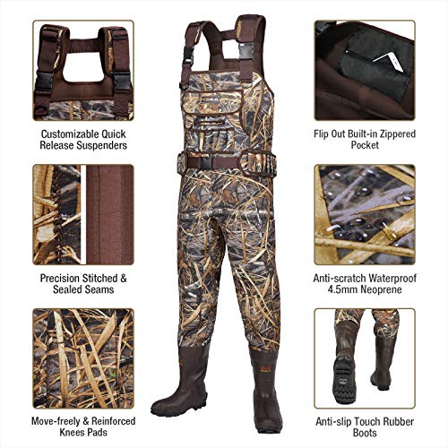 Men's Insulated Waterproof Hunting Waders with LED Light - Camo Evo 11