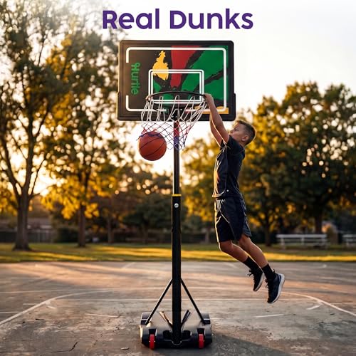 Kids Portable Adjustable Basketball Hoop - 7 FT, Red/Green, Indoor Outdoor Play