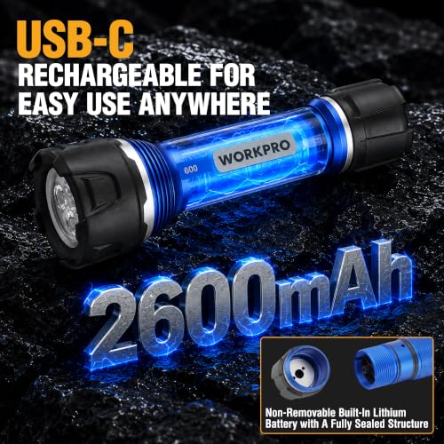 Rechargeable LED Flashlight - 600 Lumens, IPX7 Aluminum, 3 Modes, Medium