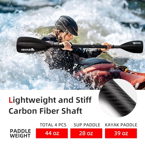 Abahub Black 4-Section Carbon Fiber SUP Kayak Paddle - Lightweight & Adjustable
