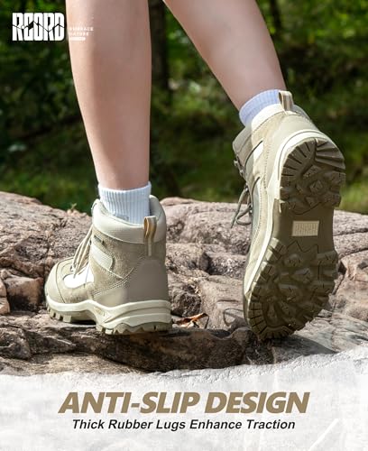 Women’s Waterproof Hiking Boots - Ankle Support, Breathable, Non-Slip, Durable, Size 7.5 Sand