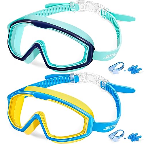 Kids Swim Goggles for Ages 3-15 Anti-Fog No Leak Clear Blue Cyan - Variation of THIS listing