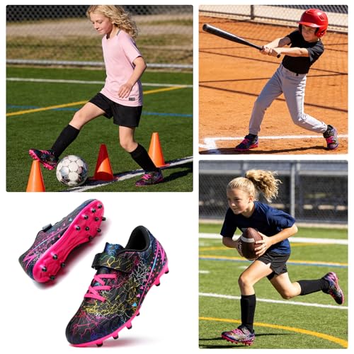 Hanani Boys Girls Soccer Cleats - Kids Football Shoes, 2 Big Kid / Black Red