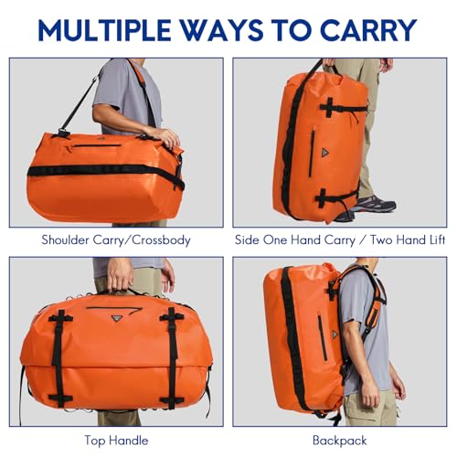 Haimont Waterproof Roll-Top Dry Duffel Backpack Bag 90L Orange - IPX7 Outdoor Gear