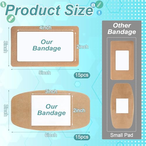 Large Adhesive Bandages 6x3in & 5x3in, Breathable Non-Stick Wound Care, Latex-Free, Individually Wrapped (5x3in + 6x3in)