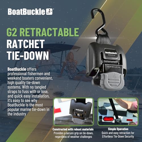 Black BoatBuckle Retractable Trailer Tie-Down Straps 2-Pack, 43-Inch, 2-Inch Width
