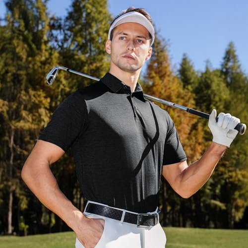 BOOJO 5 Pack Men's Polo Shirts - Quick Dry Moisture-Wicking Golf & Athletic Short Sleeve Tops - Variation: Black, Grey, Navy, Blue, Wine, Purple Large