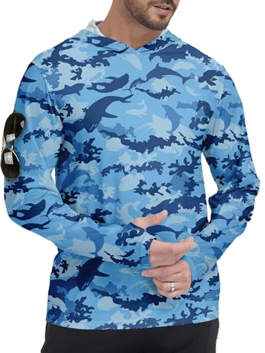Men's Sun Protection Rash Guard Shirt Hoodie - X-Large Full Blue Sea