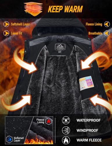 Winter Ski Jacket for Women Waterproof Snow Coat - Large Black