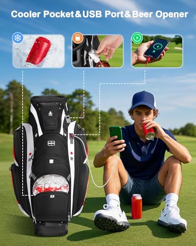 Vancropak Golf Cart Bag with 15-Way Divider Top - Black-Red-White