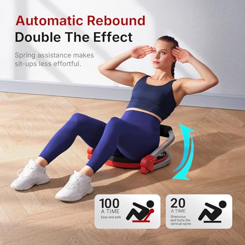 MERACH Ab Machine Round Red Sit Up Exercise Equipment with Adjustable Resistance