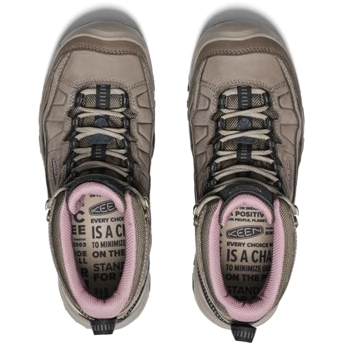 KEEN Women's Targhee 4 Mid Waterproof Hiking Boots - Brindle/Nostalgia Rose, 8 Wide