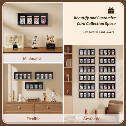 Emfogo 1-Layer 6 Pack Wall Mount Wooden Baseball Card Display Cases with Clear View