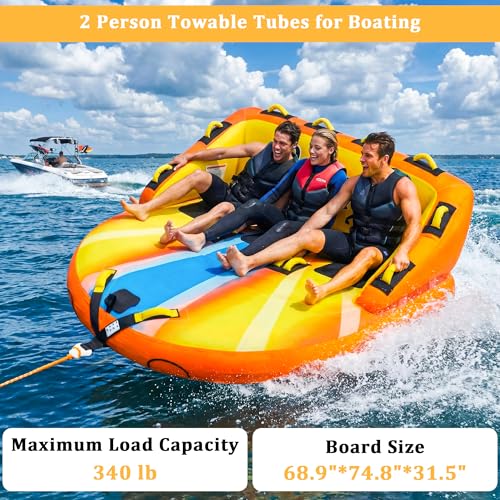 Yellow-Orange 3-Person Inflatable Towable Tube for Boating - Family Water Tube