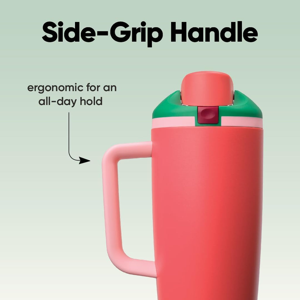 Owala FreeSip Tumbler - Insulated Stainless Steel Water Bottle with Built-in Straw & Handle | 40oz, BPA Free, Leak Proof, Strawberry Fields