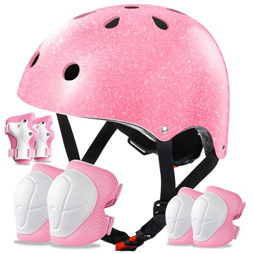 Kids Bike Helmet Set for Boys and Girls, Pink, Adjustable Safety Gear for Cycling and Outdoor Sports - S (50-54cm)