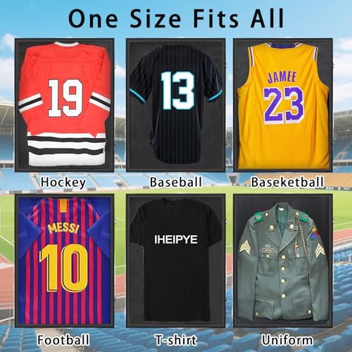 Jersey Display Case Shadow Box Large - IHEIPYE Jersey Frame with Locks, 31.25 x 23.25 in - Black (Variation: Standard Jersey-Silver Lock-1 Pack)