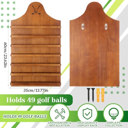 Golf Ball Display Case Wall Mount Wooden Holder for 49 Balls - Light Brown