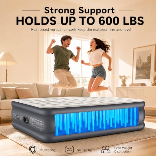 Comfort Height 20-Inch Full Air Mattress with Built-In Pump - Grey