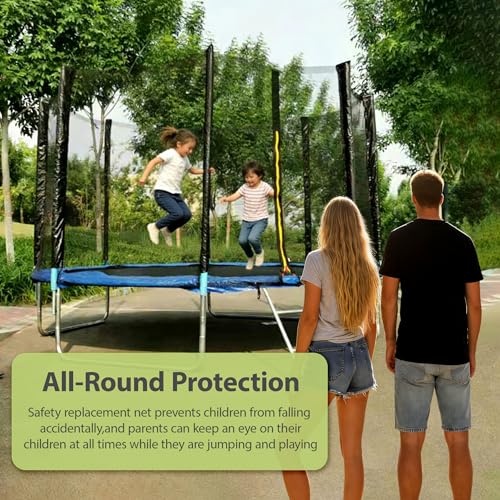 Black 12FT Trampoline Safety Enclosure Net Replacement with Poles