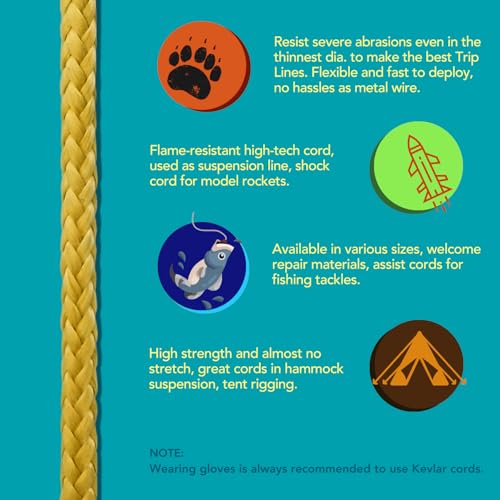 Kevlar Braided Utility Cord 1000Lb Yellow 30Ft - Flame Resistant, High Strength