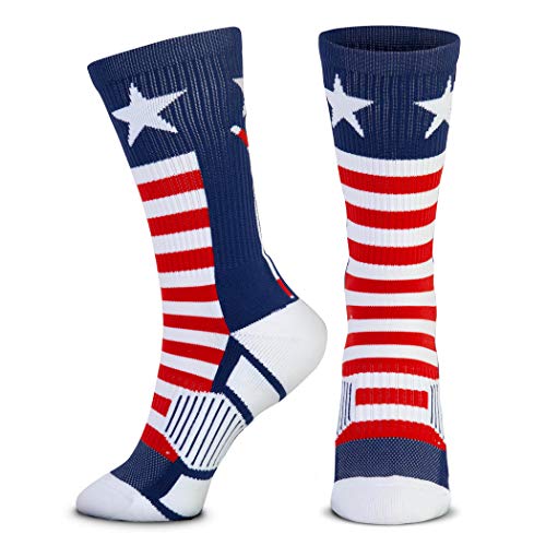 Hockey Socks - Cushioned Mid-Calf Crew - USA Red White Blue, Small - Sports Gear