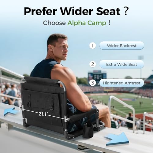 Black & Grey Padded Stadium Seat for Bleachers with Back Support - 2 Pack