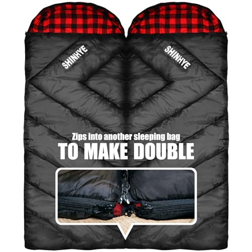 XXL 0 Degree Cotton Flannel Sleeping Bag for Adults - 4 Season Cold Weather Camping, Black-Right-New