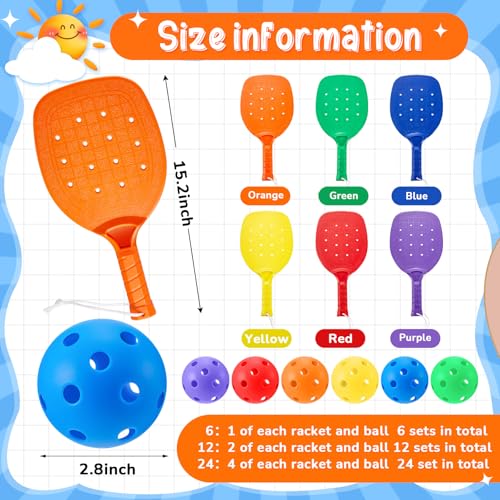 Lunmon 18-Piece Paddle Ball Set with Balls and Lanyards, 6 Colors, PE Equipment for Kids & Adults
